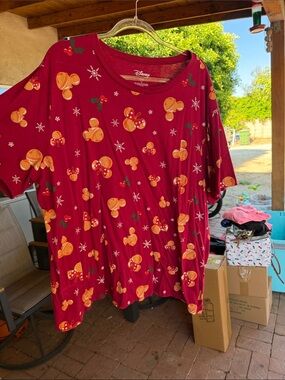 Disney Red Tee with Orange Mickey Ornament Print